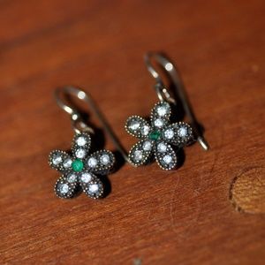 White Topaz andEmerald Daisy Earrings